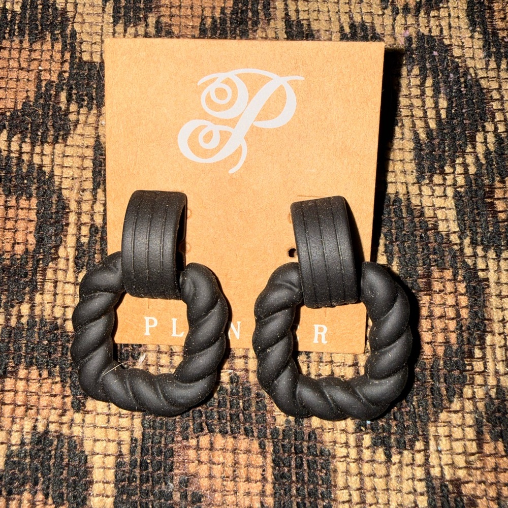 Plunder Black Twisted Hoop Earrings